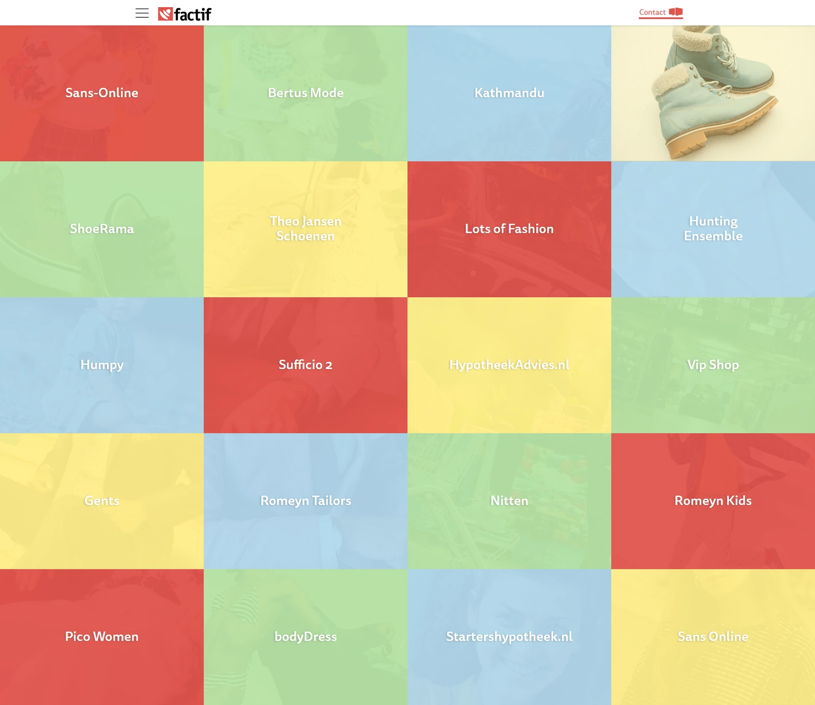 Factif-pagina Ons werk met vijf volledige rijen klantprojecten in een beeldraster.